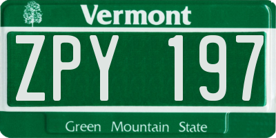 VT license plate ZPY197