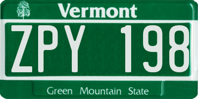VT license plate ZPY198