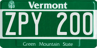 VT license plate ZPY200