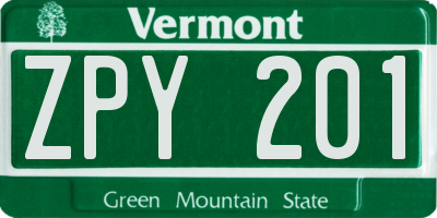 VT license plate ZPY201