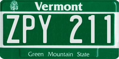 VT license plate ZPY211