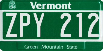 VT license plate ZPY212