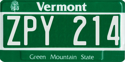 VT license plate ZPY214