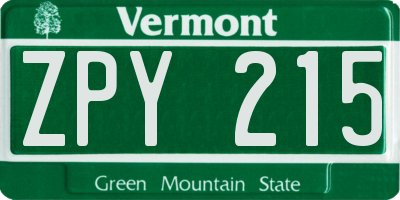 VT license plate ZPY215