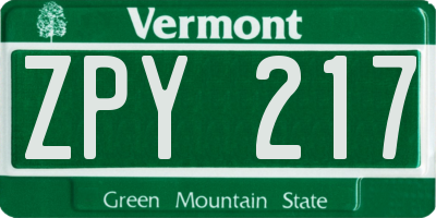 VT license plate ZPY217