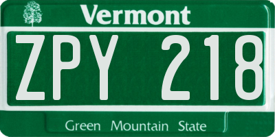 VT license plate ZPY218