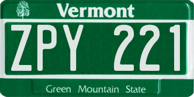 VT license plate ZPY221