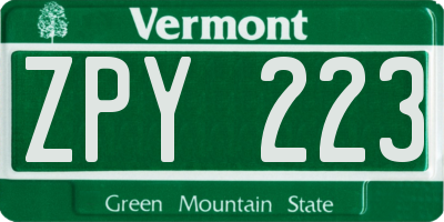 VT license plate ZPY223