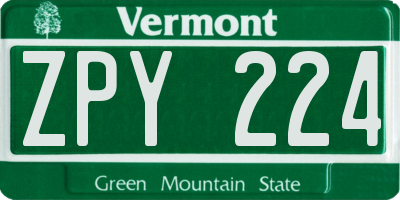 VT license plate ZPY224