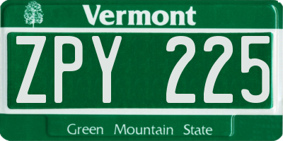 VT license plate ZPY225