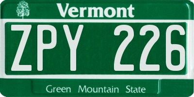 VT license plate ZPY226