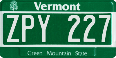 VT license plate ZPY227