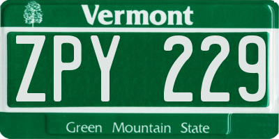 VT license plate ZPY229
