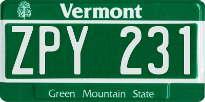 VT license plate ZPY231