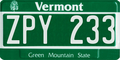 VT license plate ZPY233
