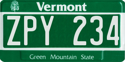 VT license plate ZPY234