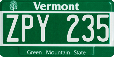 VT license plate ZPY235