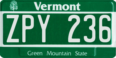 VT license plate ZPY236