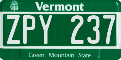 VT license plate ZPY237