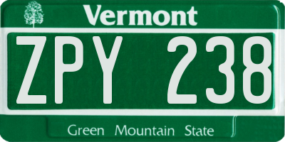VT license plate ZPY238