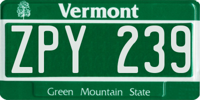 VT license plate ZPY239