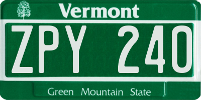 VT license plate ZPY240