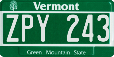VT license plate ZPY243