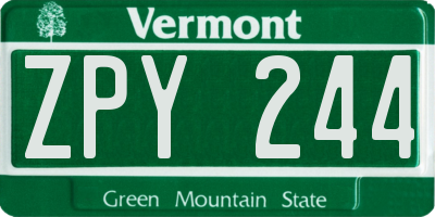 VT license plate ZPY244