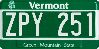 VT license plate ZPY251