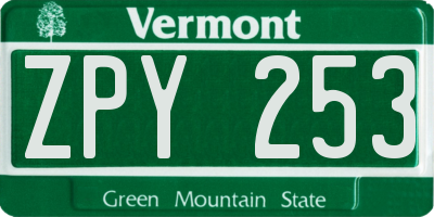 VT license plate ZPY253