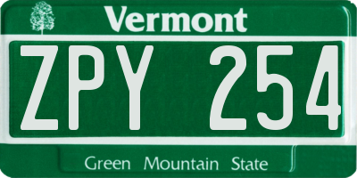 VT license plate ZPY254