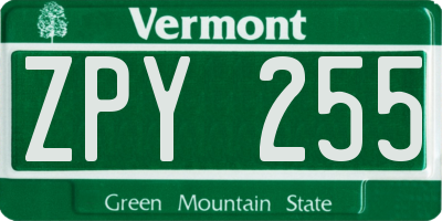 VT license plate ZPY255