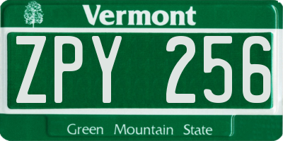 VT license plate ZPY256