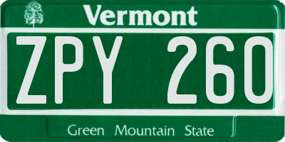 VT license plate ZPY260