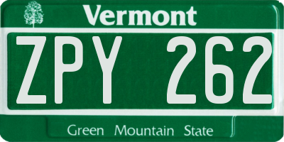 VT license plate ZPY262