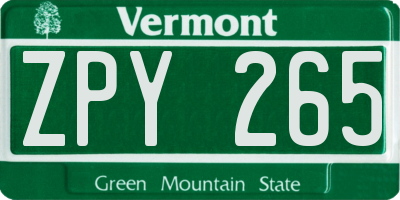 VT license plate ZPY265