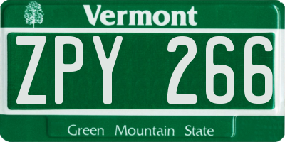 VT license plate ZPY266