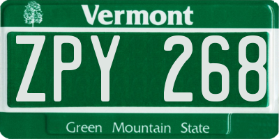 VT license plate ZPY268