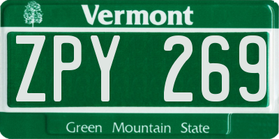 VT license plate ZPY269