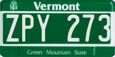 VT license plate ZPY273