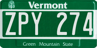 VT license plate ZPY274
