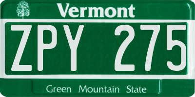 VT license plate ZPY275