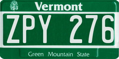 VT license plate ZPY276