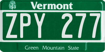 VT license plate ZPY277