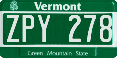 VT license plate ZPY278