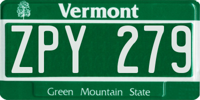 VT license plate ZPY279