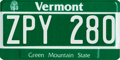 VT license plate ZPY280