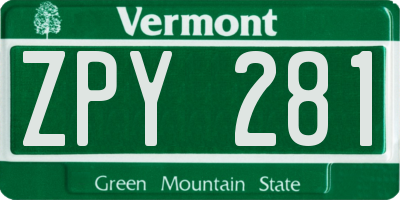 VT license plate ZPY281