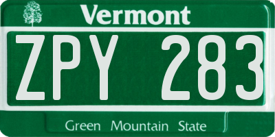 VT license plate ZPY283