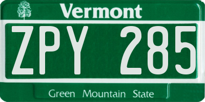 VT license plate ZPY285